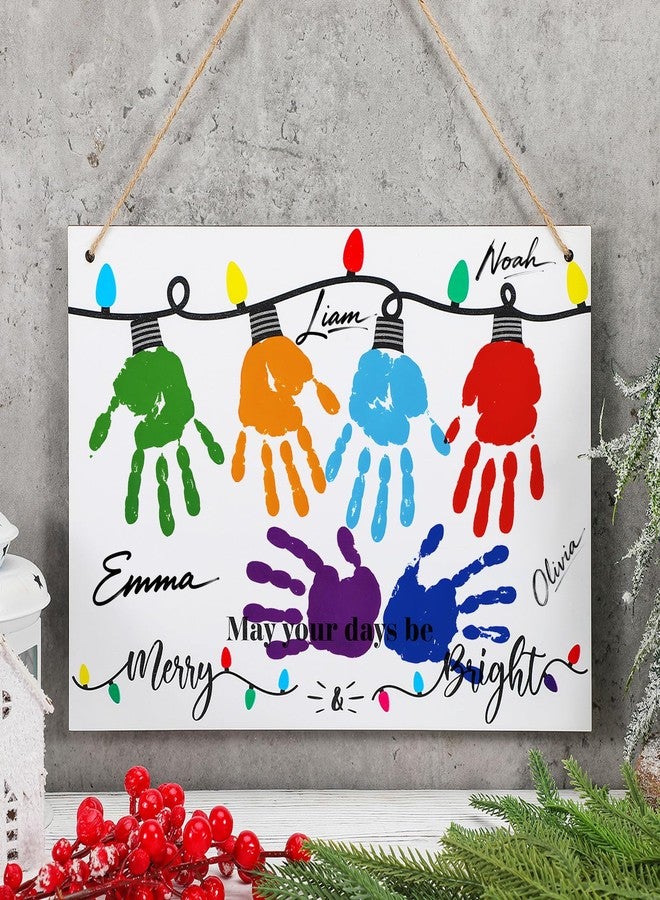 Epakh May Your Days Be Merry and Bright, Christmas Handprint Craft Kit, DIY Fingerprint Art for Family Activity with Wooden Board, Paint and Brushes - Image 1